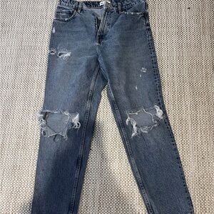 Zara Distressed Dark Blue Boyfriend Jeans